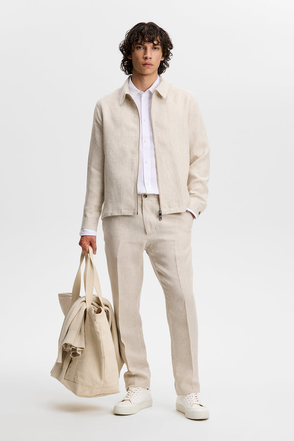 Julius Drape Linen Overshirt / Moonbeam