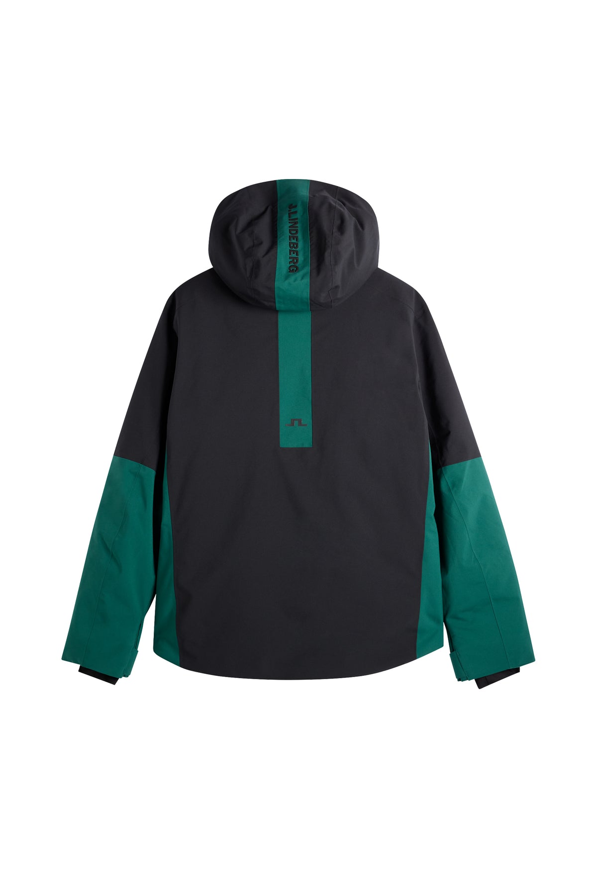 Set bagfra: Carrington Blocked Jacket i sort og grøn med hætte og midterstribe med Bridge-logo.