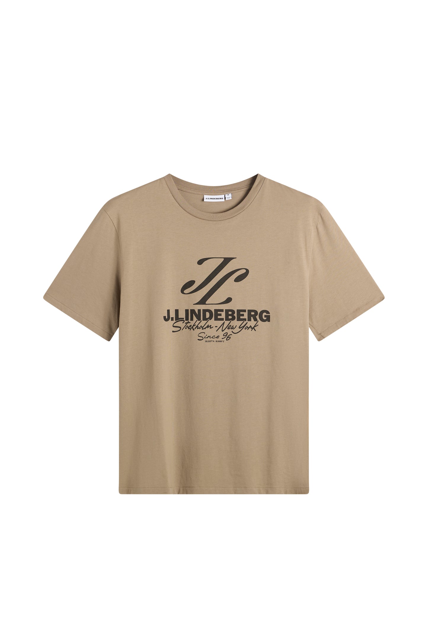 Alpha Graphic T-shirt in brindle, front view with short sleeves, crew neck, and black chest graphic.