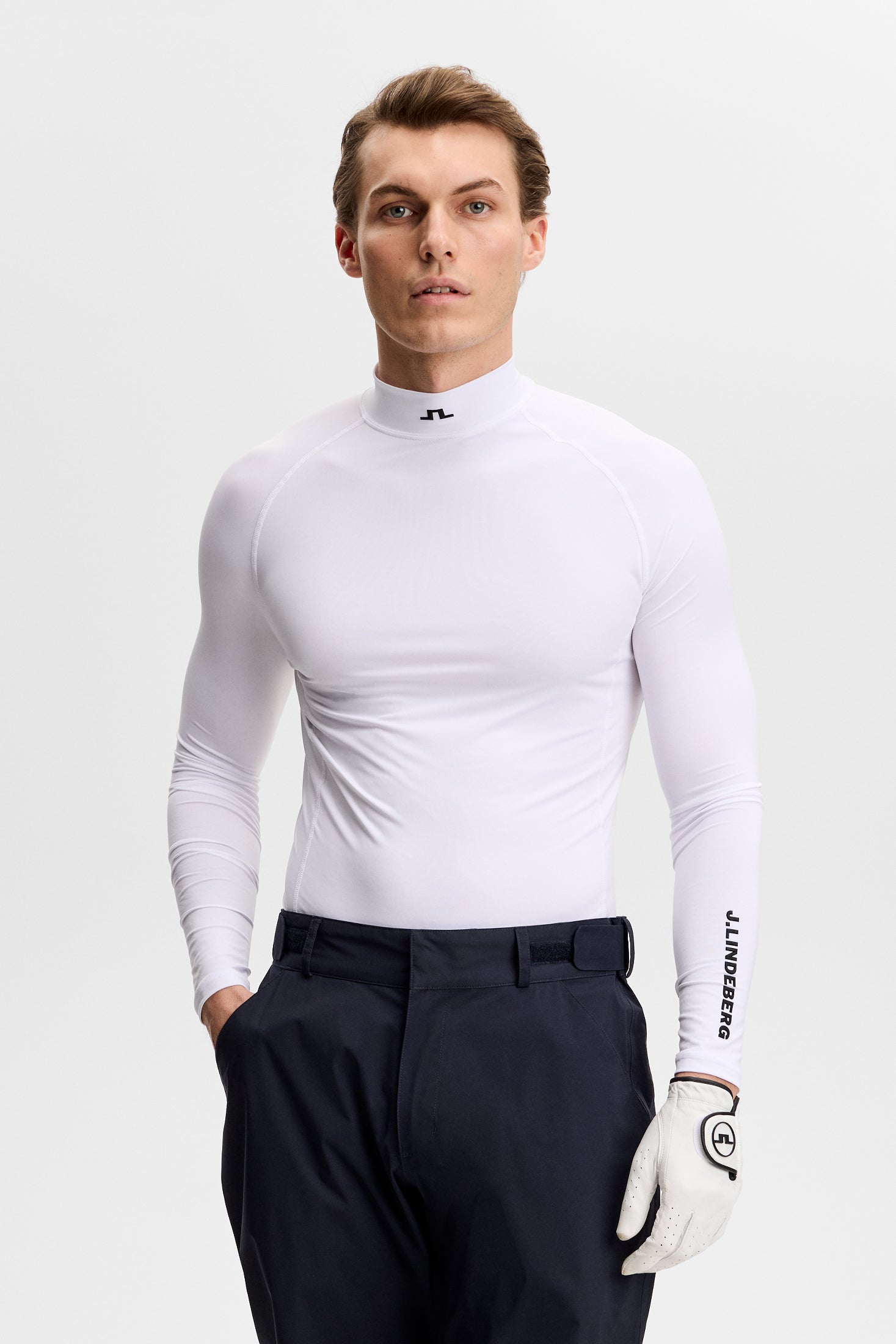 J.LINDEBERG モックネック 長袖インナー Mホワイト ゴルフストレッチ Ello Compression Top | Golf | J.LINDEBERG®