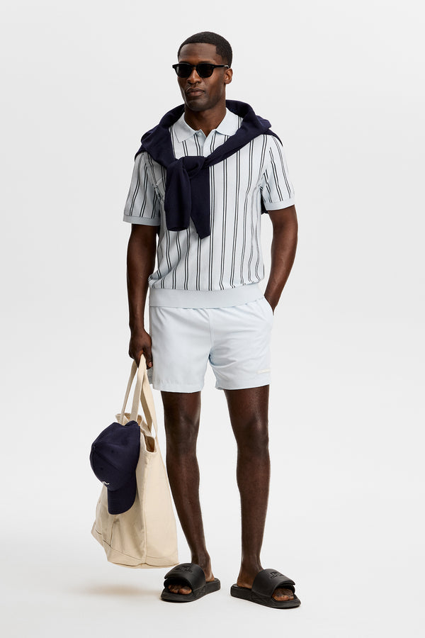 Reymond Stripe Knit Polo / Skywriting