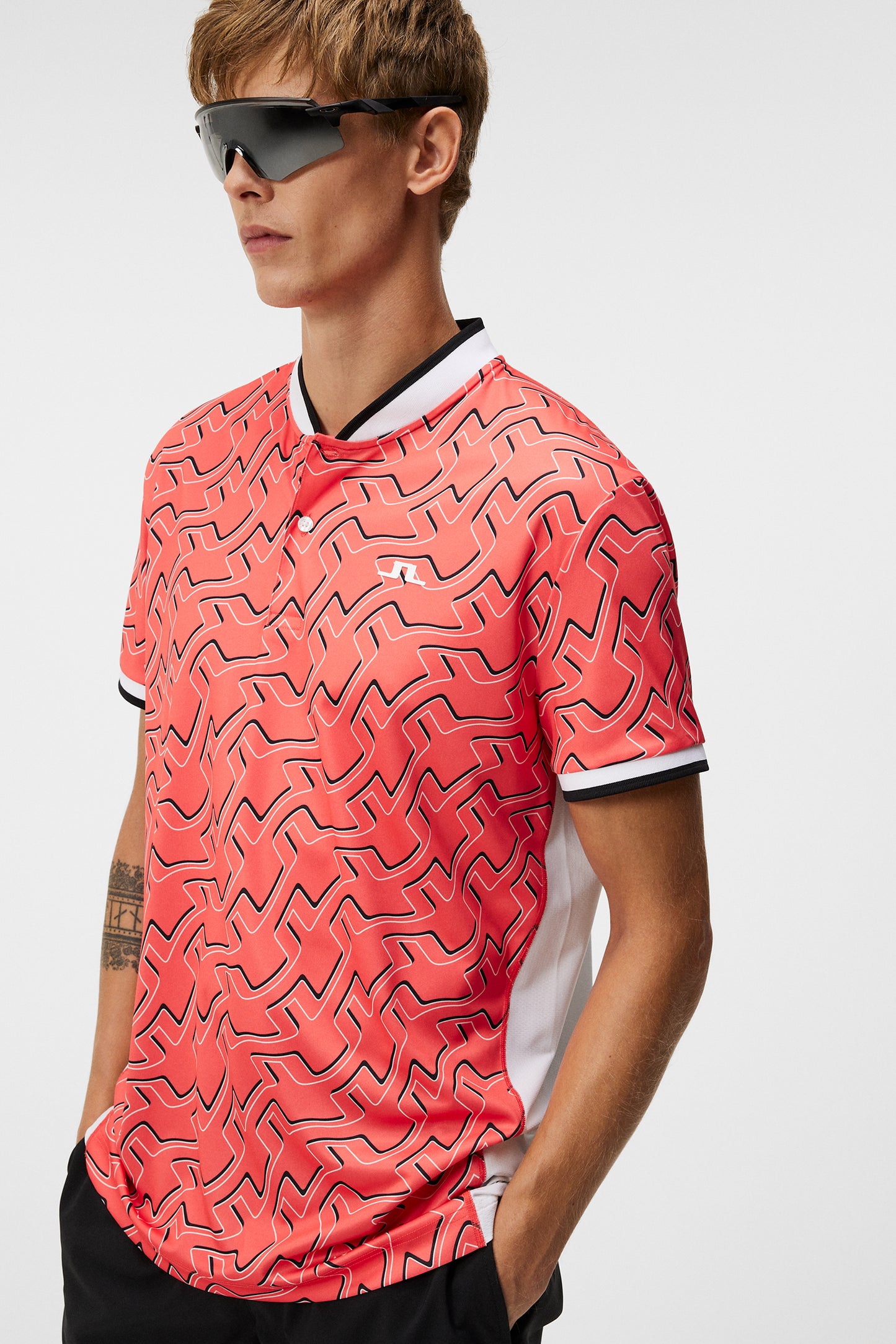 Jensen Print Reg Fit Polo / Outline Bridge Wave Coral