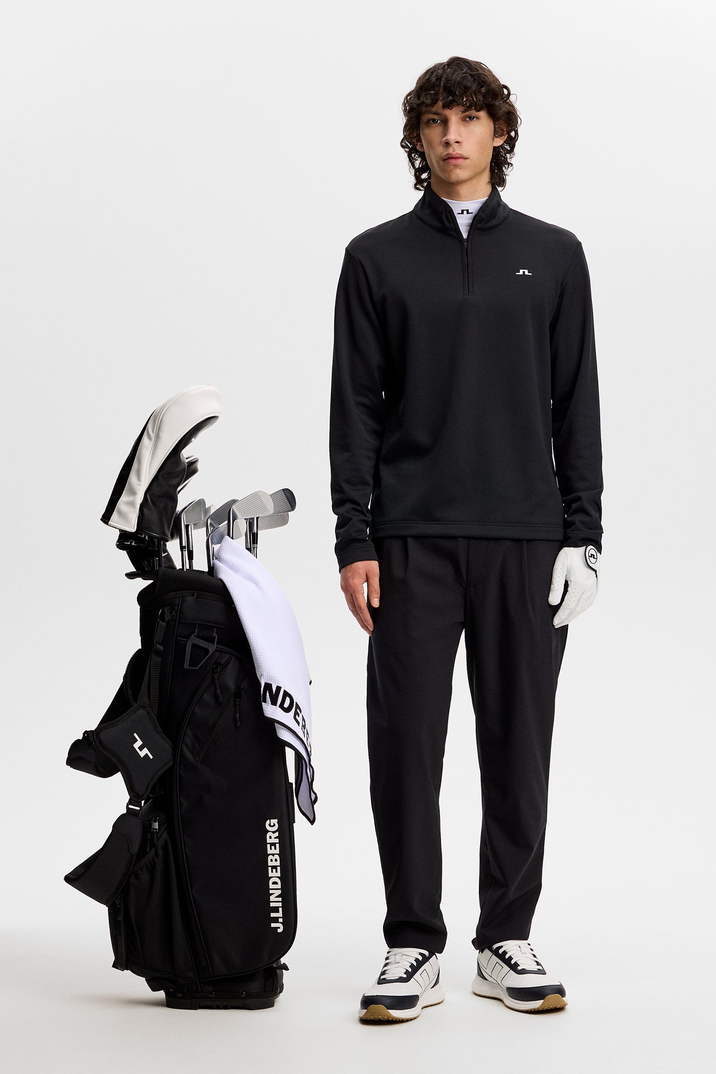 J.LINDEBERG セットアップ 上下 ストレッチ XS Clide Quarter Zip Mid Layer / Black | J.Lindeberg Official