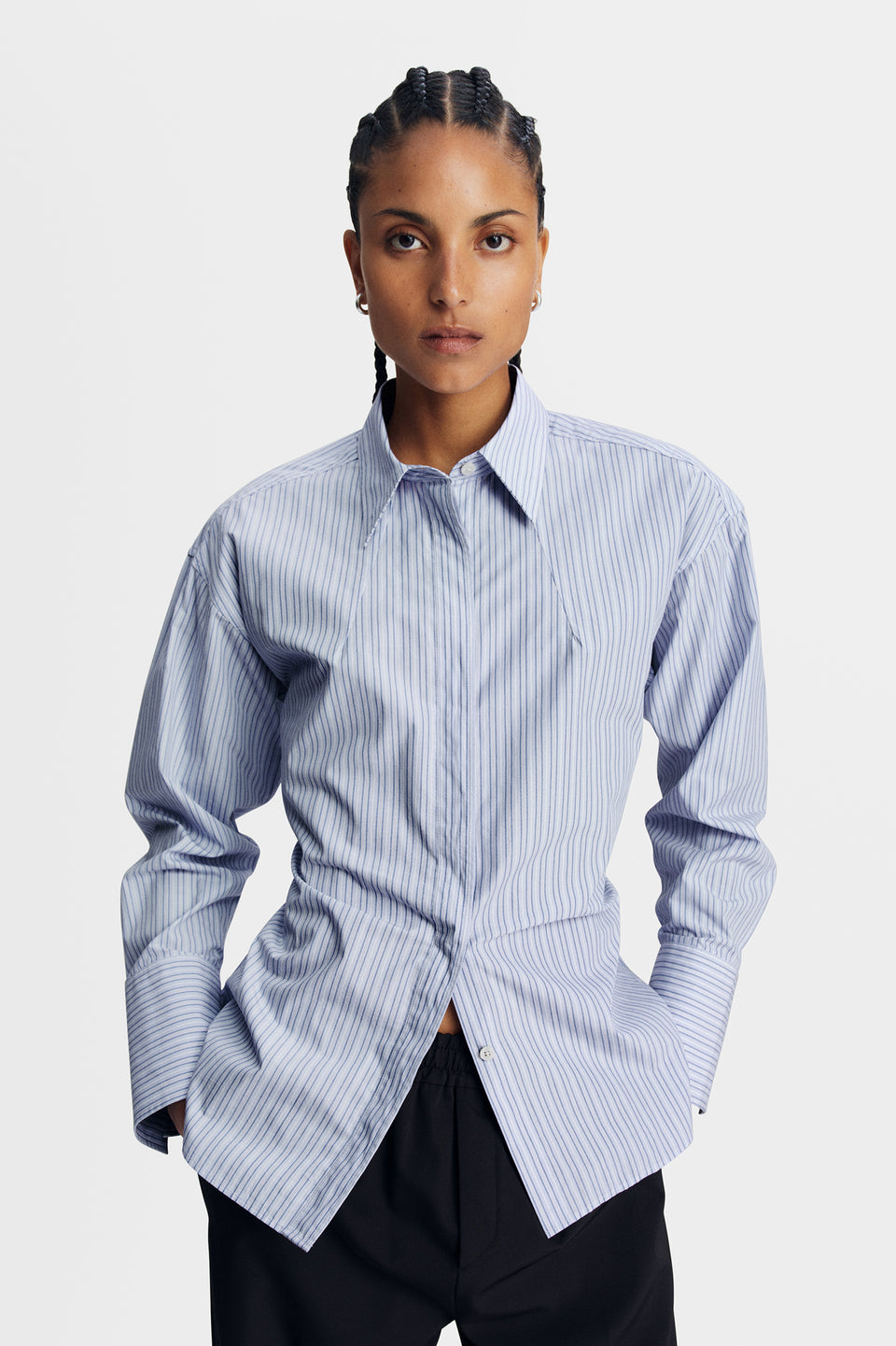 Kristina Cotton Stripe Shirt / Forget-Me-Not