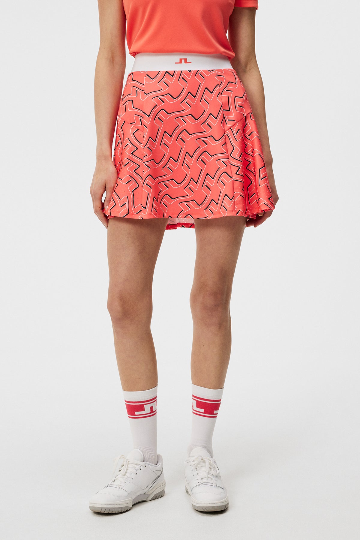 Jane Print Skirt / Outline Bridge Wave Coral