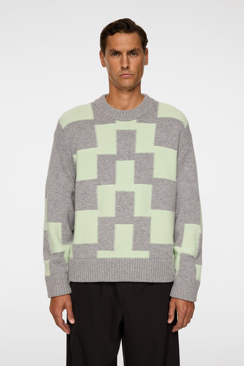 Gavin Stacked Bridge Knit / Light Grey Melange