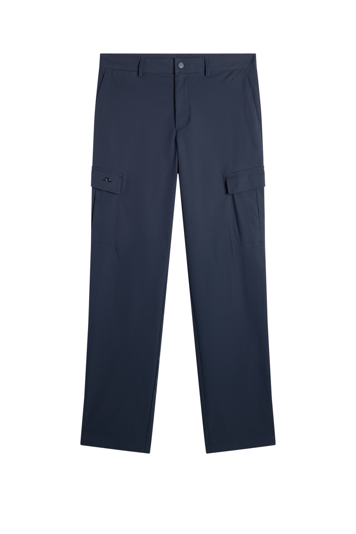 Logan Cargo pant in JL Navy, front view with side cargo pockets, belt loops, and subtle Bridge logo.
