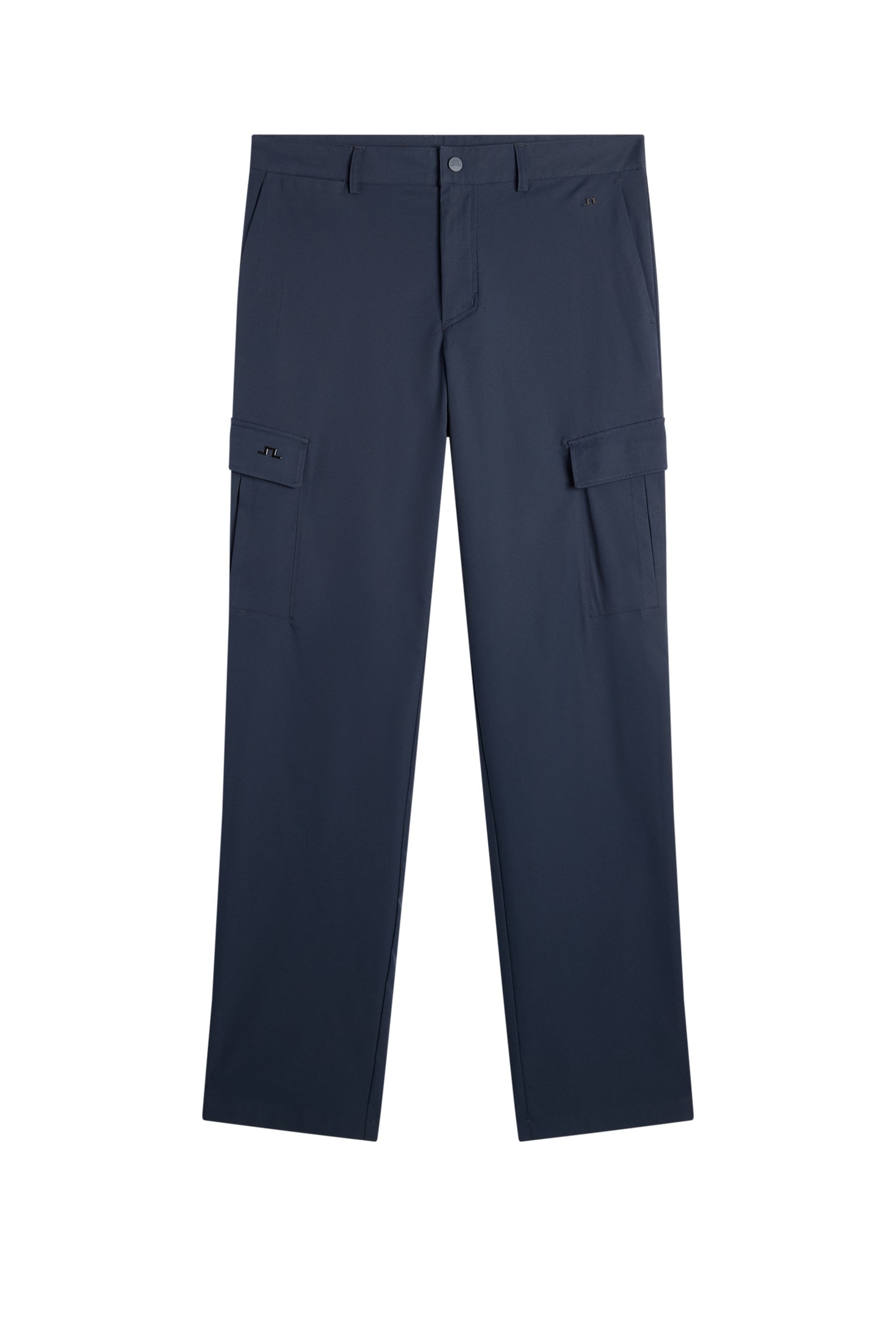 Logan Cargo pant in JL Navy, front view with side cargo pockets, belt loops, and subtle Bridge logo.