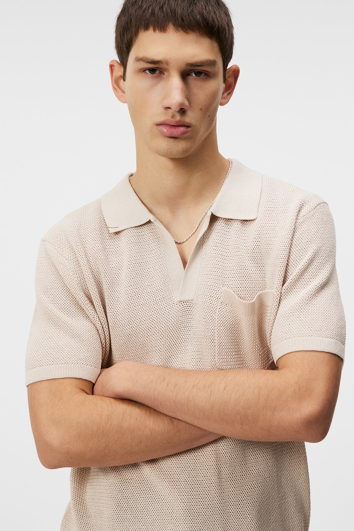 Ben Open Collar Polo / Moonbeam