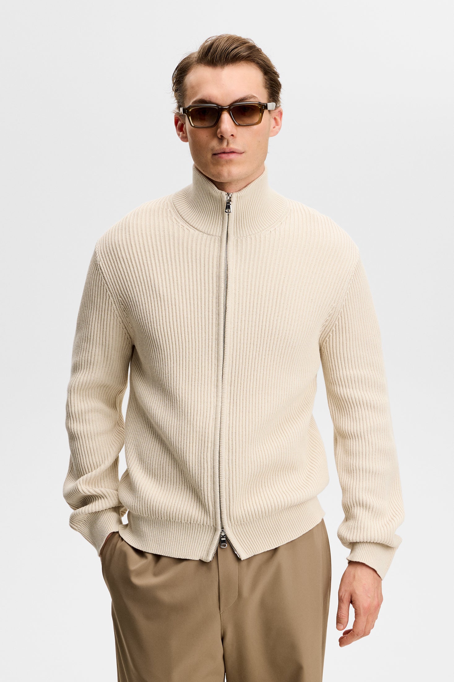 Alexis Full Zip Cardigan / Moonbeam | J.Lindeberg Official