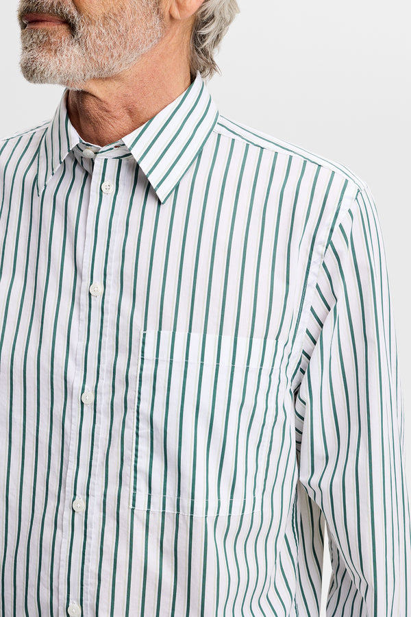 Zachary Cotton Stripe Shirt / Forest Biome