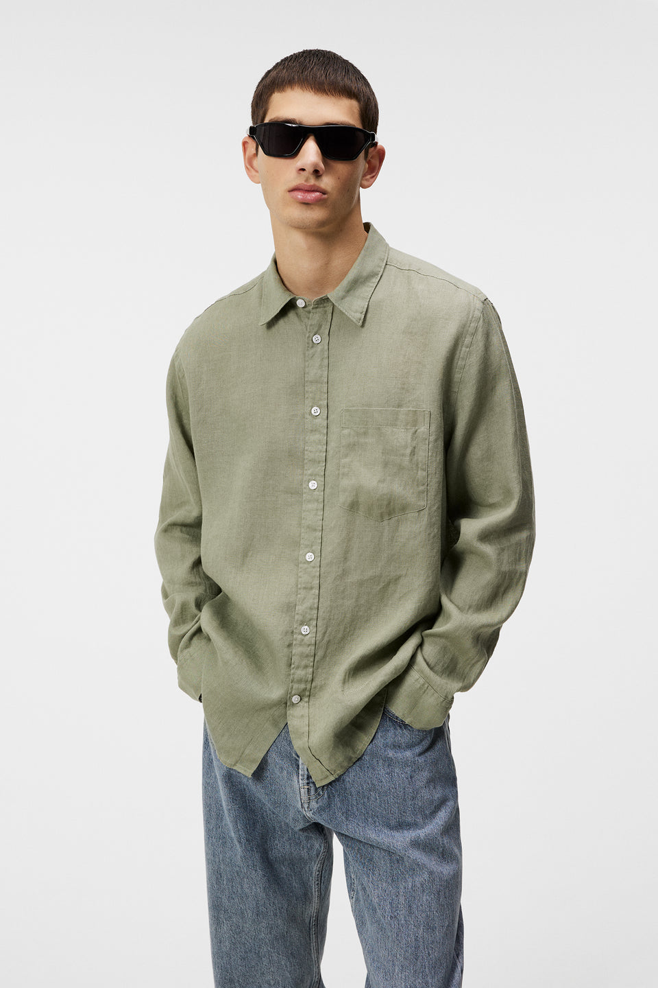 Reg LS Clean Linen Shirt / Oil Green