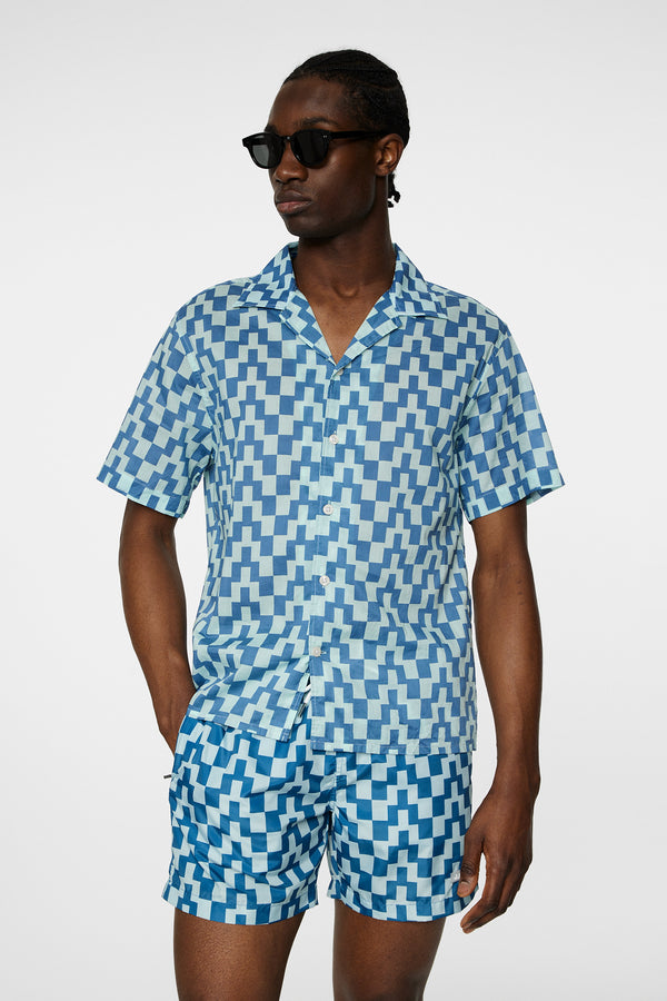 Donso Cotton Printed Shirt / Bridge Stack Blue M