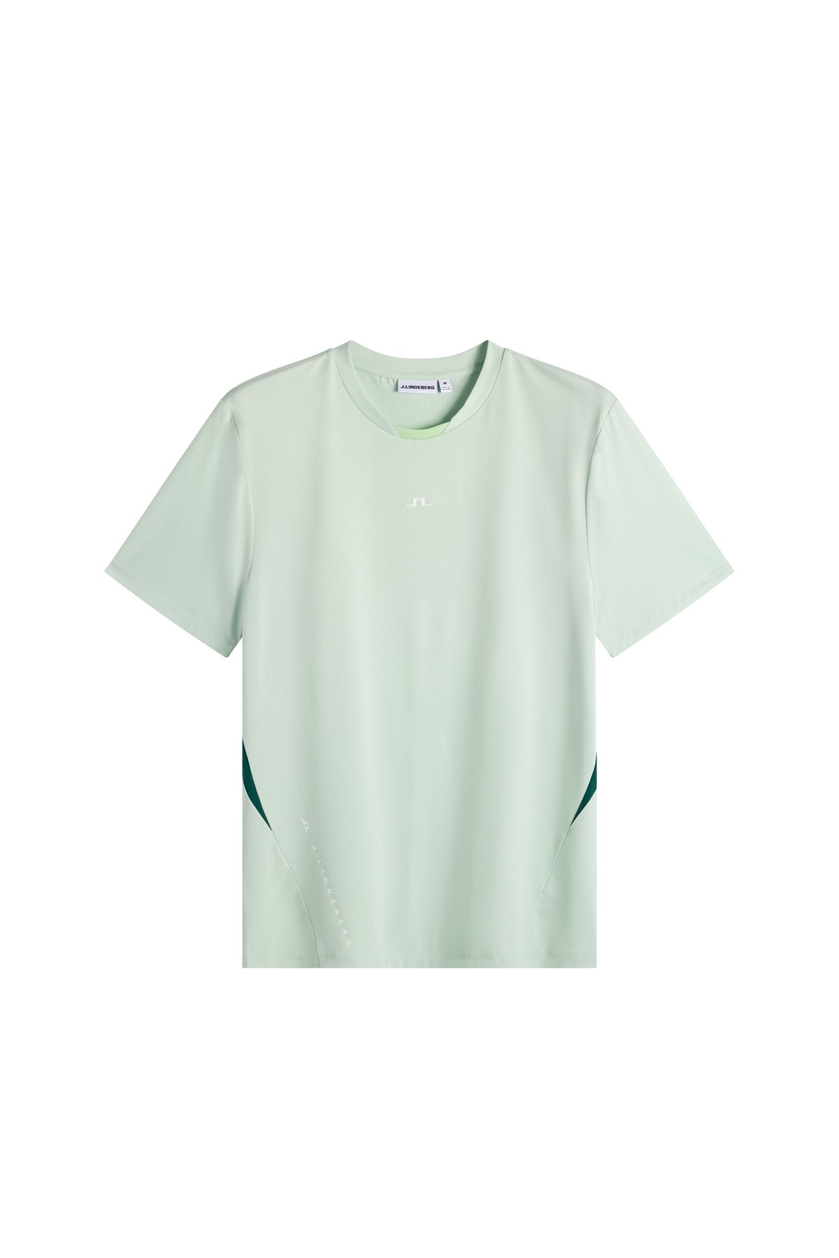 Front view: Light green Dennis T-shirt with short sleeves, crew neck, central Bridge logo, and side accents.