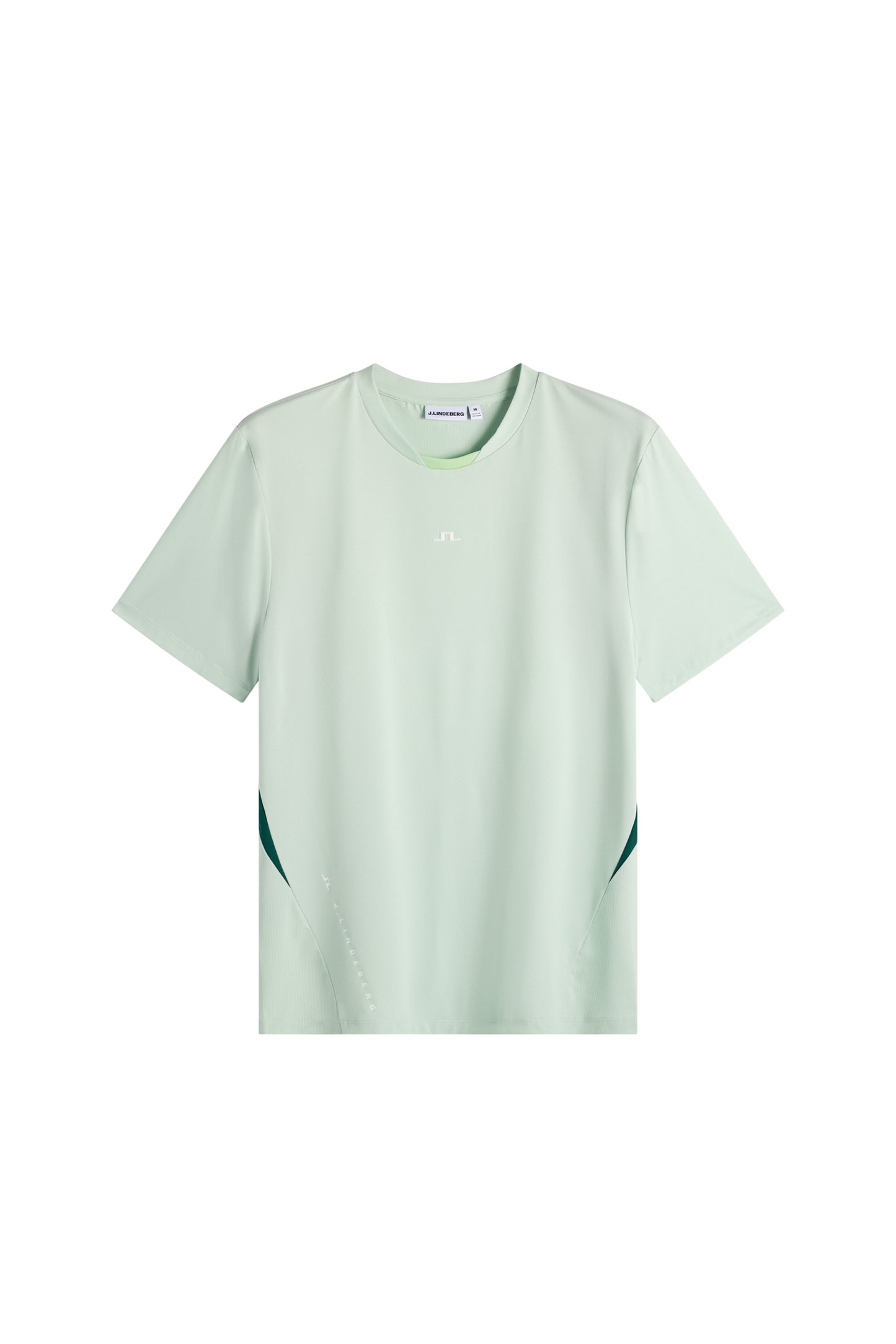 Front view: Light green Dennis T-shirt with short sleeves, crew neck, central Bridge logo, and side accents.