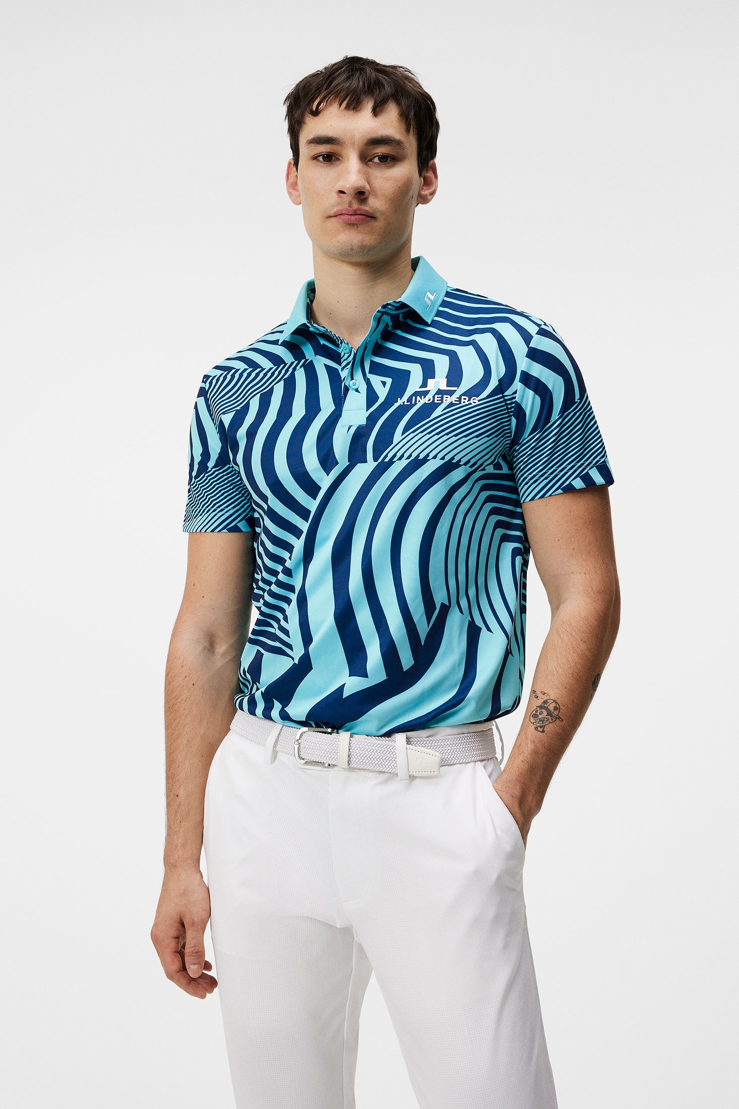 KV Tour Print Golf Polo / Dazzle Wave Blue Curacao – J.Lindeberg EU