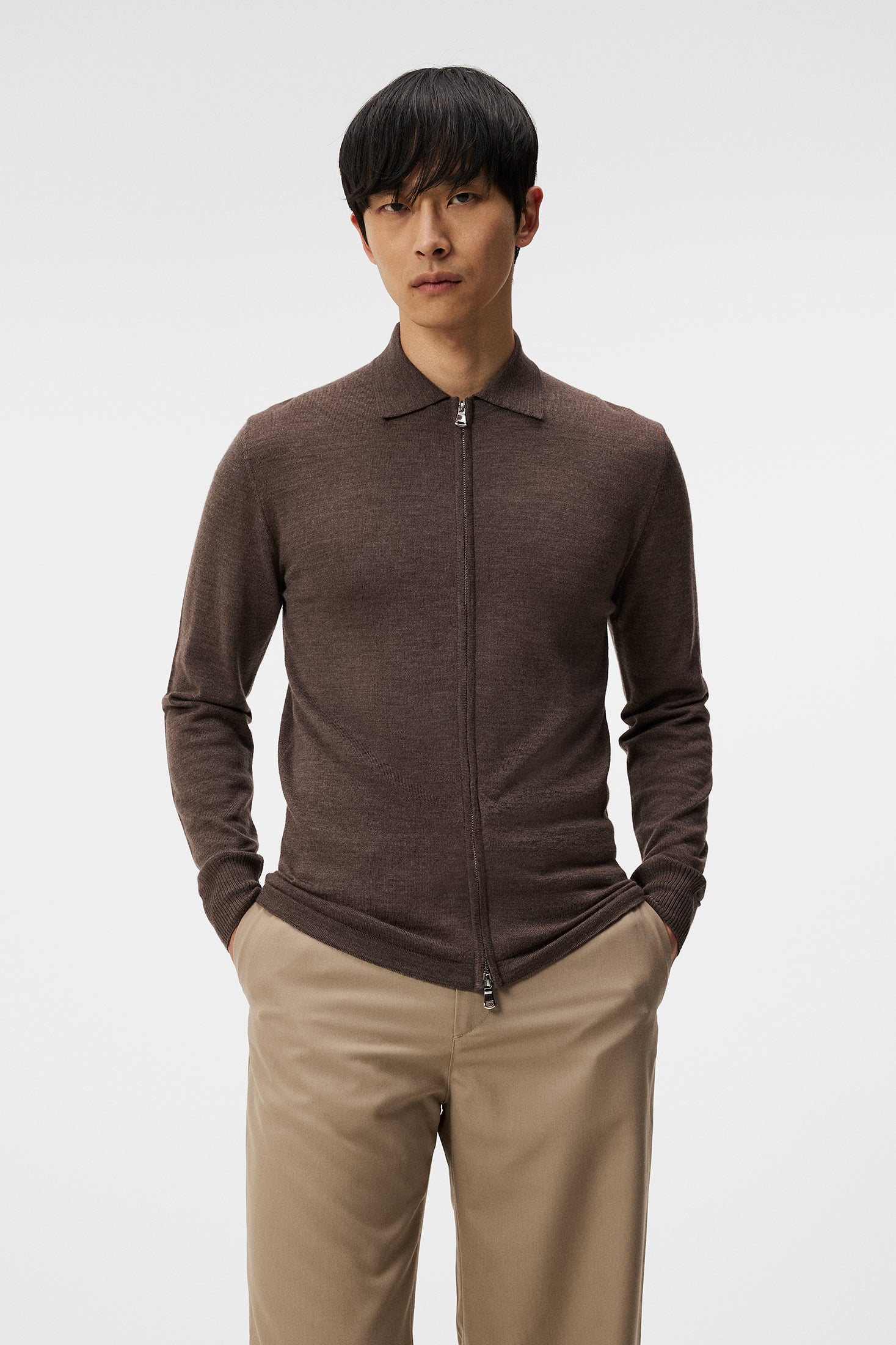 Nyle Light Merino Zip Cardigan Walnut Melange J Lindeberg Nyle Light Merino Zip Cardigan Walnut Melange J Lindeberg