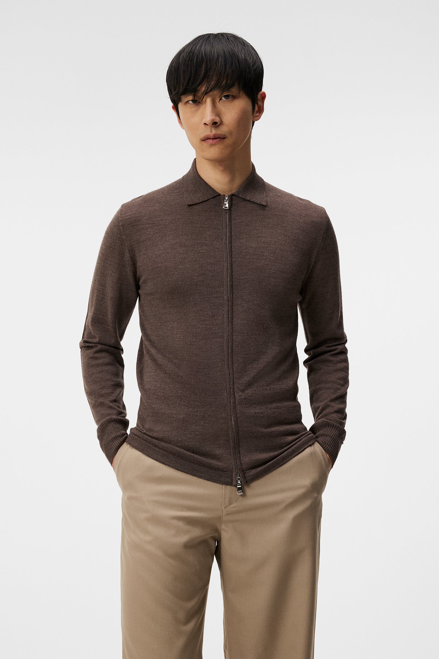 Nyle Light Merino Zip Cardigan / Walnut Melange