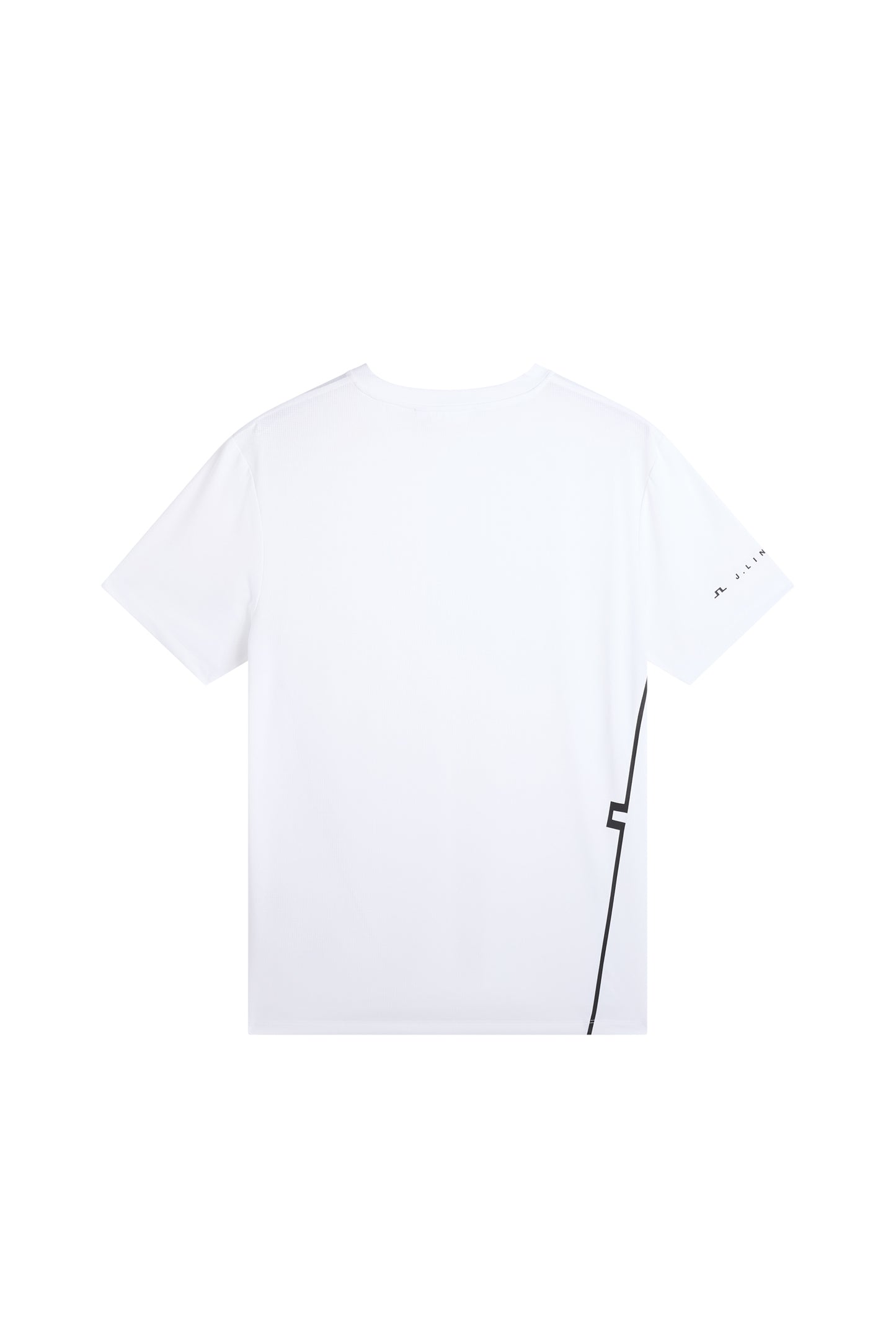 Achteraanzicht: Wit Leroy T-shirt met korte mouwen, ronde hals en grafische streep aan de zijkant.