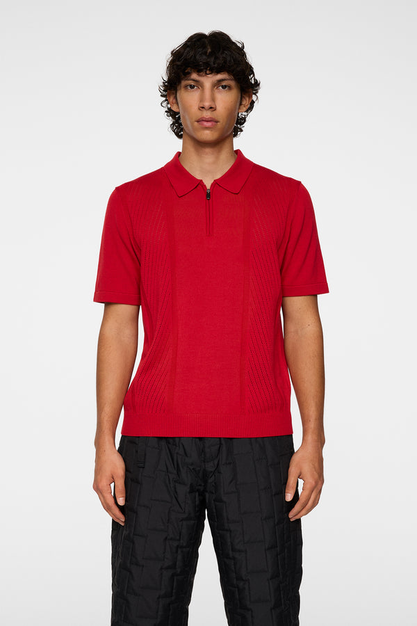 Remy Structure Zip Knit Polo / Barbados Cherry