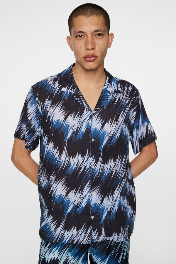 Elio Linen Printed Shirt / Thunderstorm Navy M