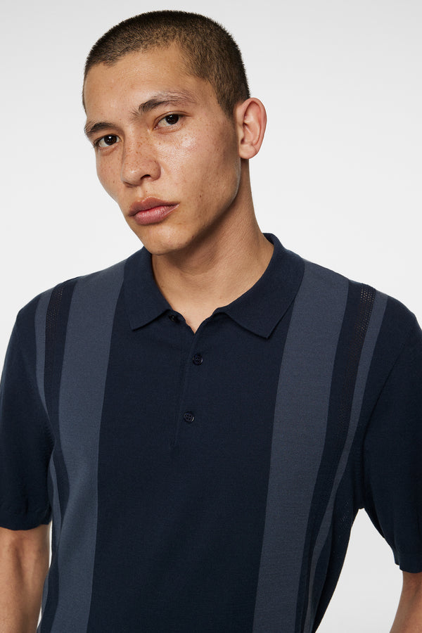 Reymond Stripe Knit Polo / JL Navy