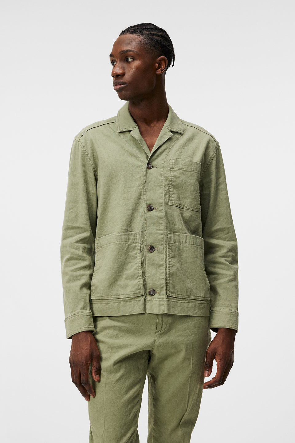 Errol Linen workwear overshirt / Oil Green