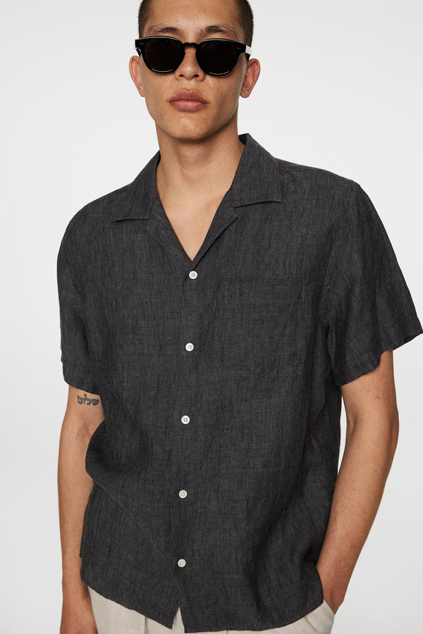 Elio Linen Melange Shirt / Black