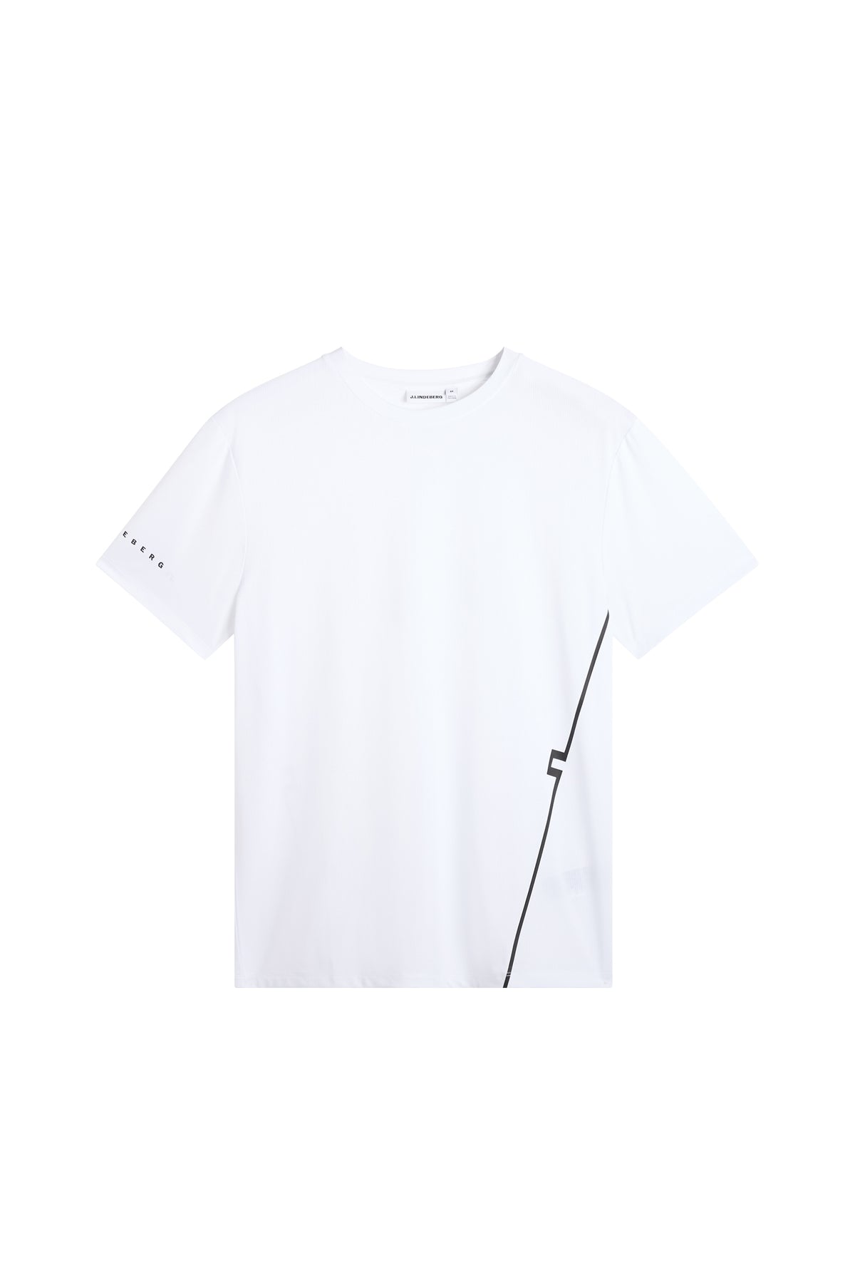 Vooraanzicht: Wit Leroy T-shirt met ronde hals, korte mouwen en een grafische lijn aan de zijkant.