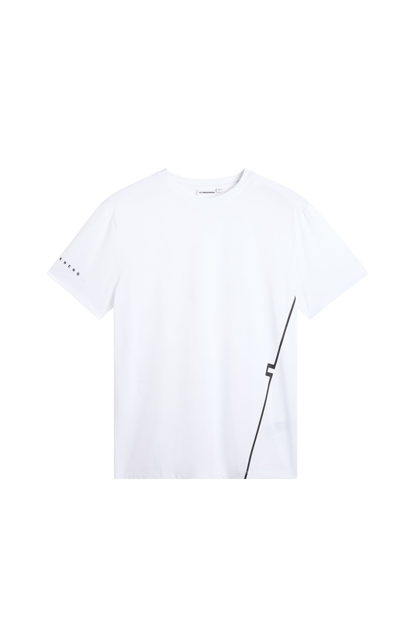 Vooraanzicht: Wit Leroy T-shirt met ronde hals, korte mouwen en een grafische lijn aan de zijkant.
