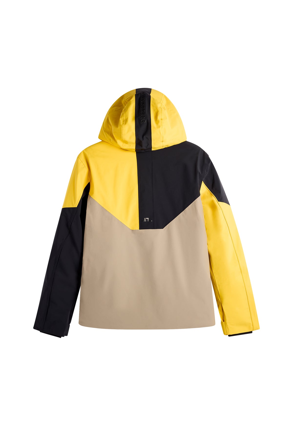 Bagfra: Caldwell Jacket i Bumblebee med farveblokket design, hætte og Bridge-logo på ryggen.