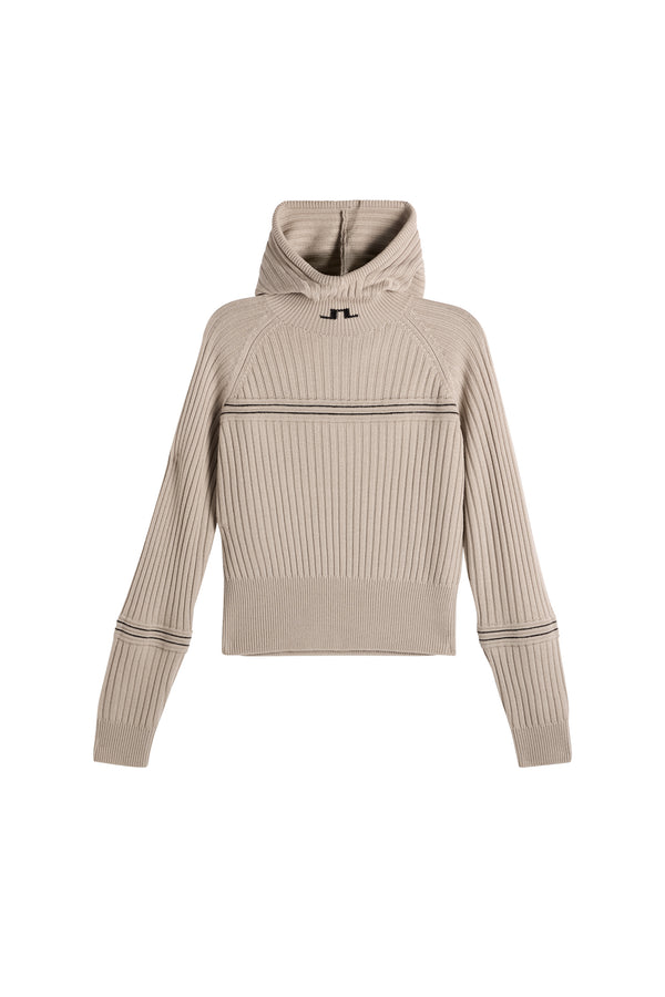 Hilda Knitted Rib Hoodie / Moonbeam