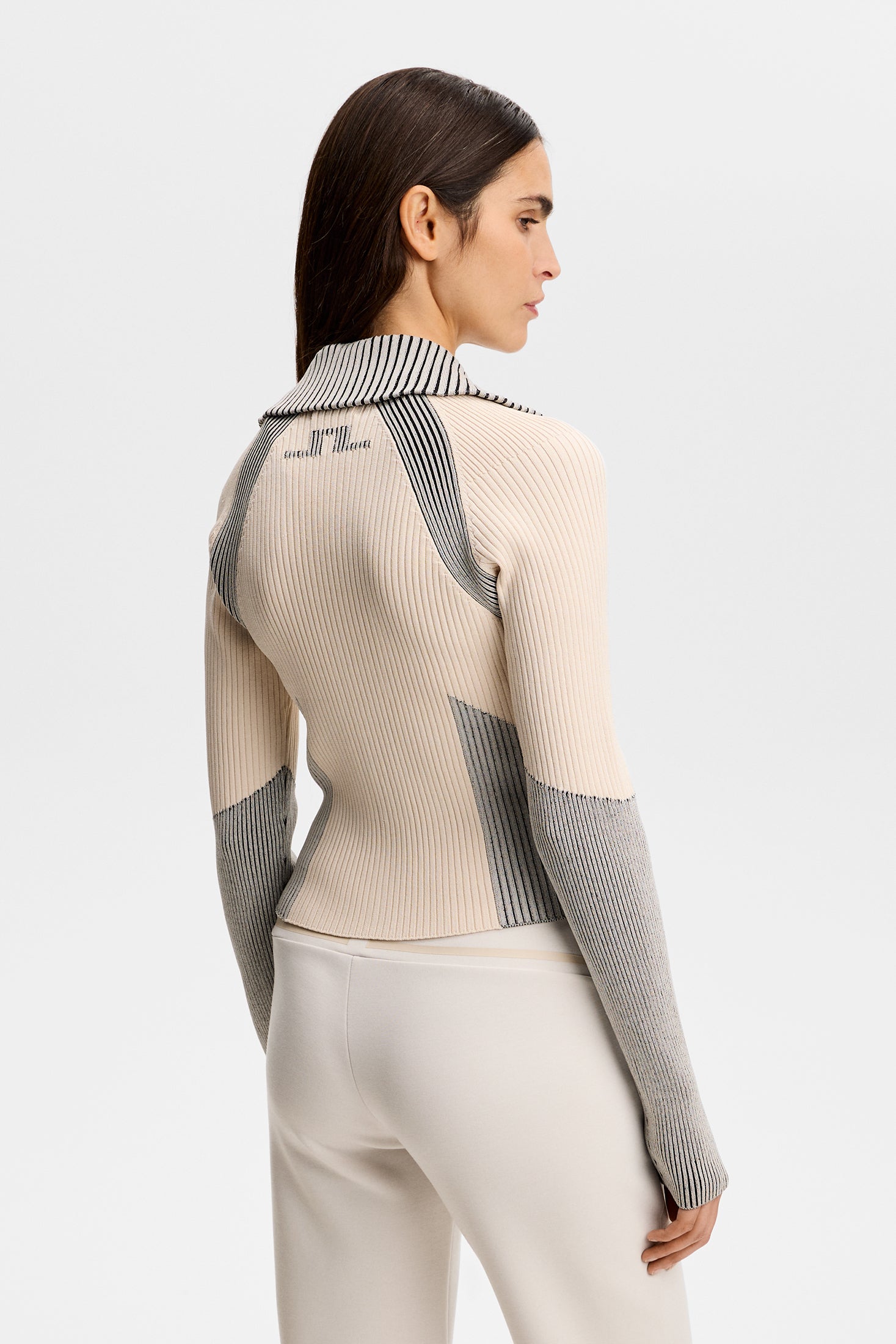 Terri Contrast Rib Zip Sweater / Moonbeam | J.Lindeberg Official