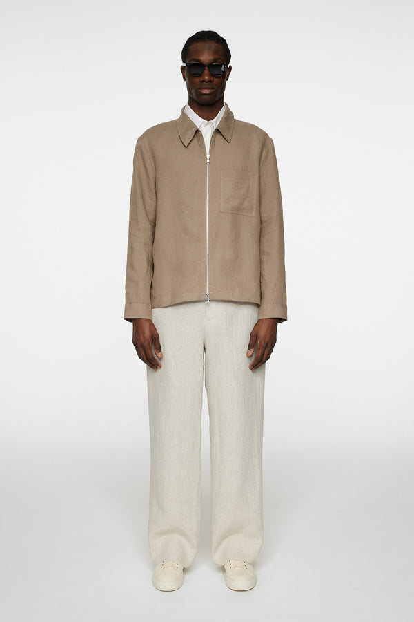 Julius Drape Linen Overshirt / Sepia Tint