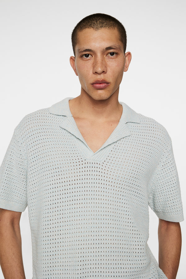 Ethan Open Collar Knit Polo / Winter Sky