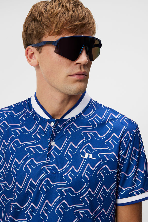 Jensen Print Reg Fit Polo / Outline Bridge Wave Blue