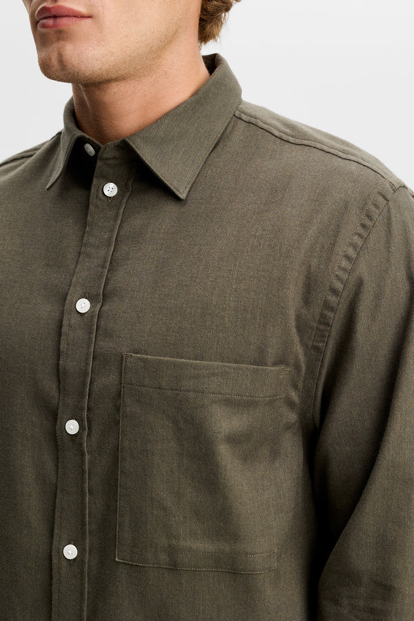 Zachary Flannel Melange Shirt / Forest Green Melange