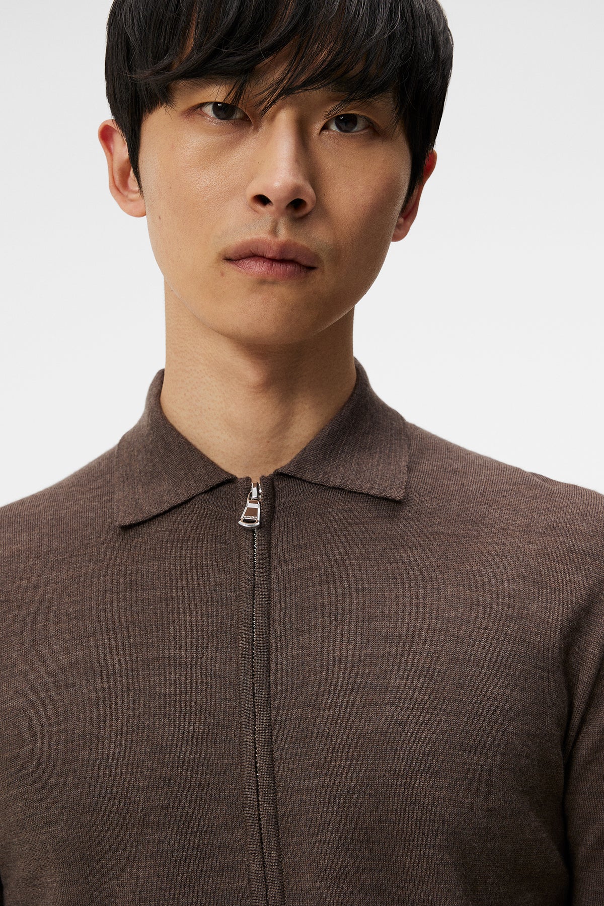 Nyle Light Merino Zip Cardigan / Walnut Melange