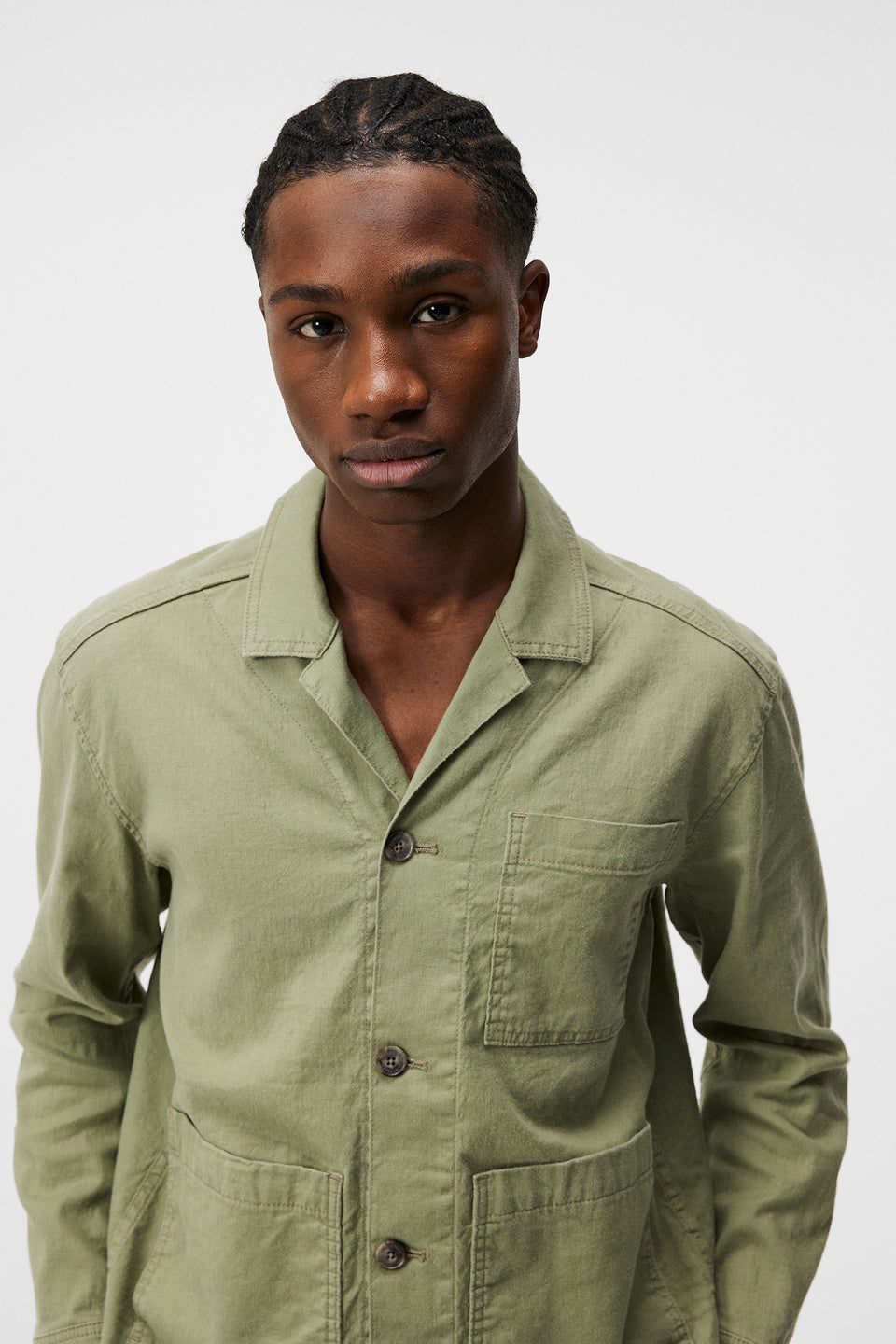 Errol Linen workwear overshirt / Oil Green