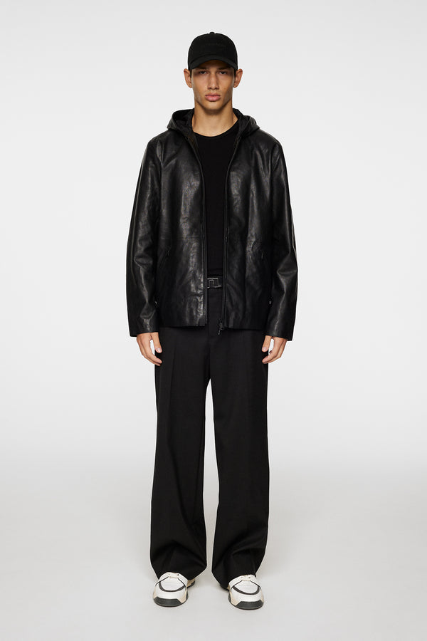 Hadley Leather Hoody Jacket / Black