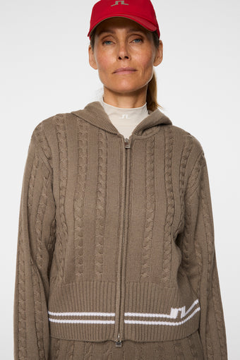 Camilla Cable Knit Wool Hood / Brindle