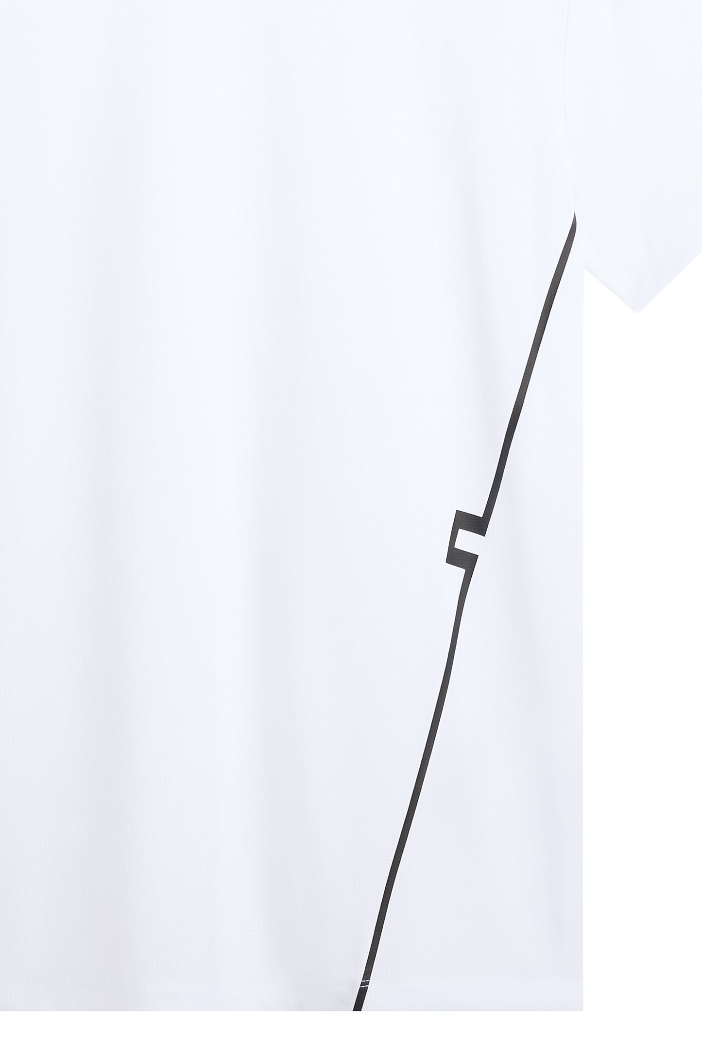 Close-up: Wit Leroy T-shirt met zwarte grafische Bridge-streep langs de zijnaad.