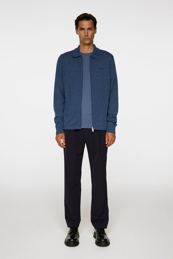 Kaleb Merino Zip Cardigan / Vintage Indigo Melange