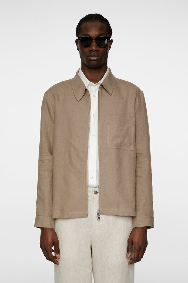 Julius Drape Linen Overshirt / Sepia Tint