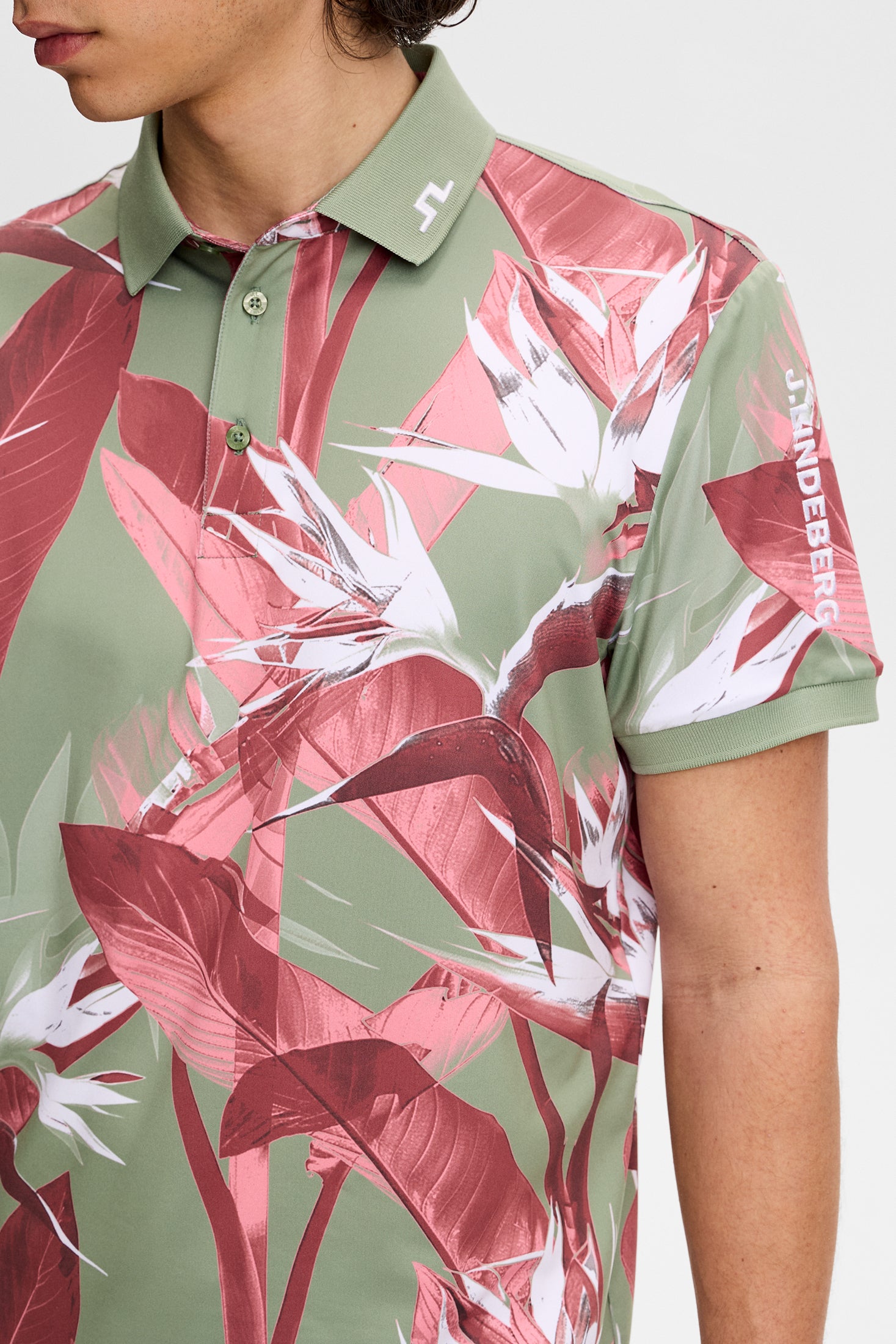 Tour Tech Print Polo / Paradise Hedge Green M | J.Lindeberg Official