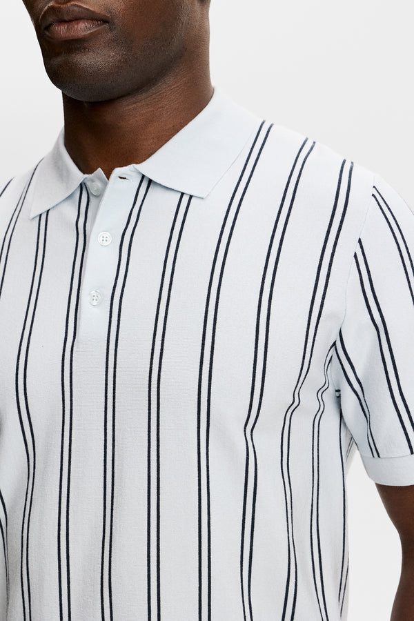 Reymond Stripe Knit Polo / Skywriting