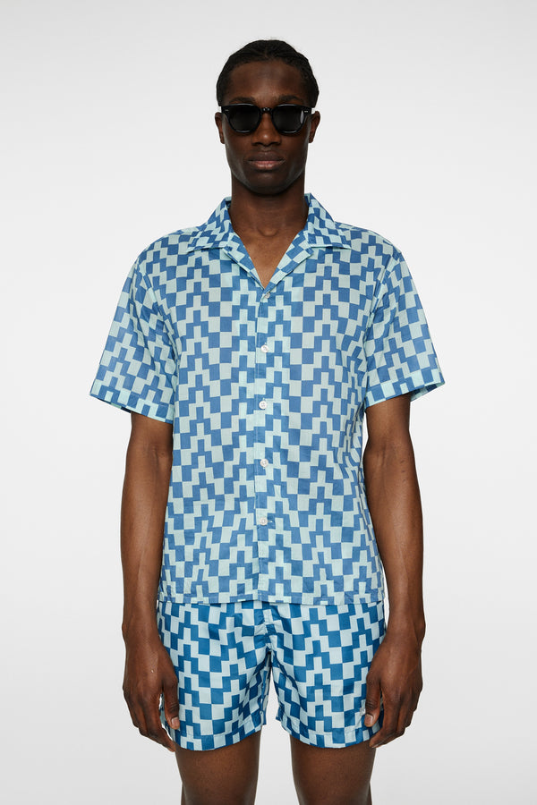 Donso Cotton Printed Shirt / Bridge Stack Blue M