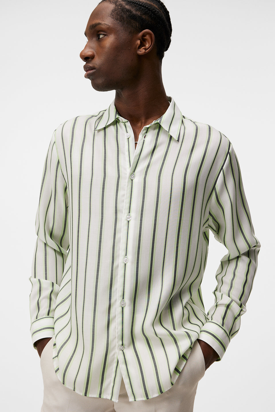 Florindo Tencel Stripe Shirt / Cloud White