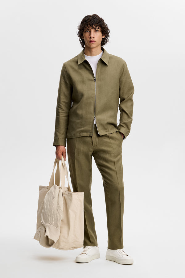 Julius Drape Linen Overshirt / Kalamata