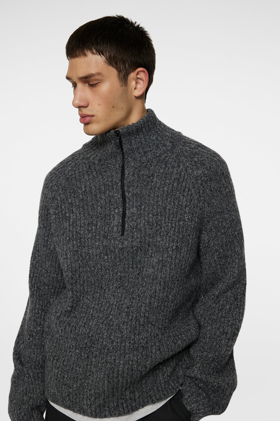 Victor Zip Wool Sweater / Dark Grey Melange